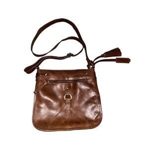 Diba True Women Brown Leather Zipper Outer Pockets‎ Crossbody Strap Shoulder Bag
